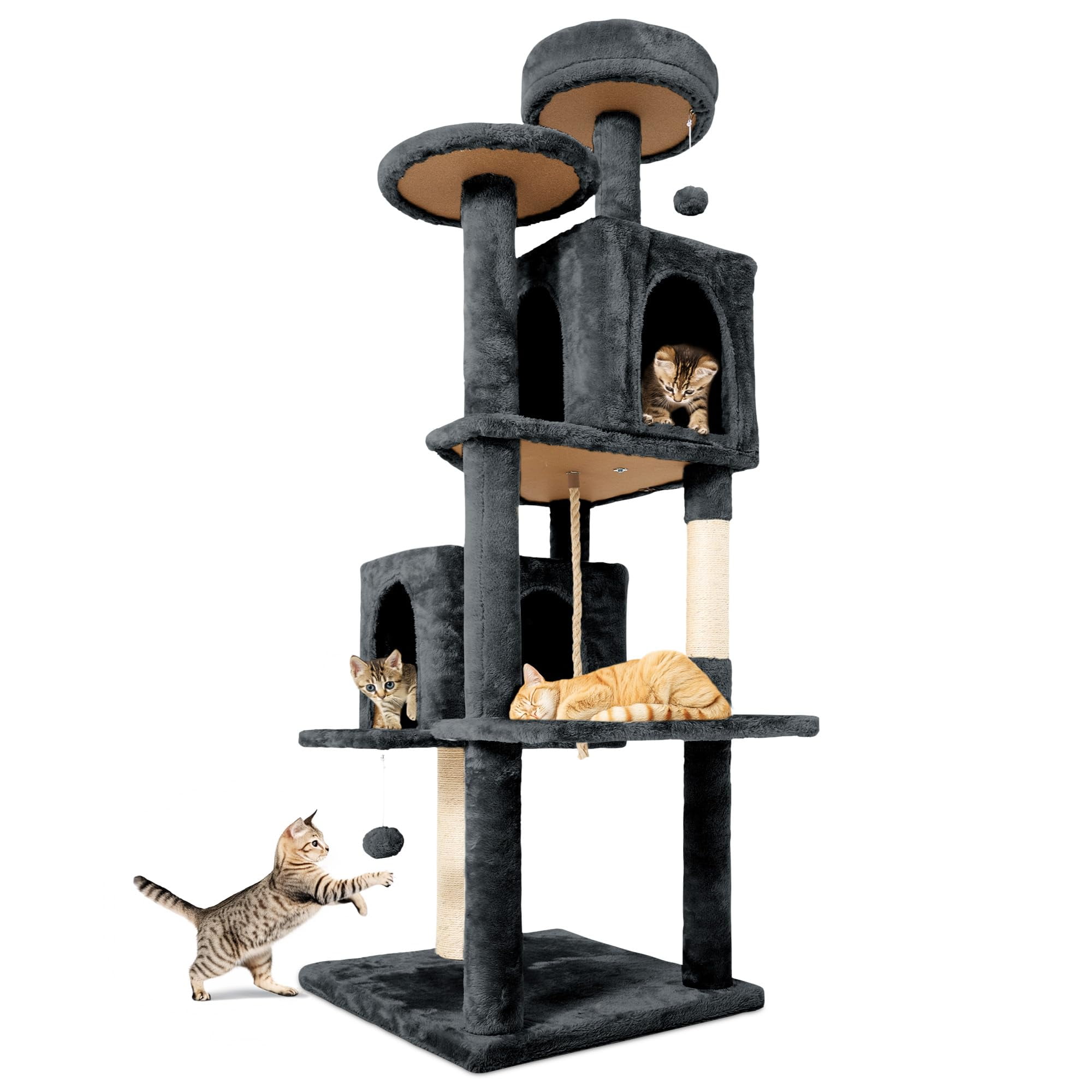 Condominio En Torre Cat Tree Tscomon De 148,59 Cm Con Cueva Giratoria Para Gatos