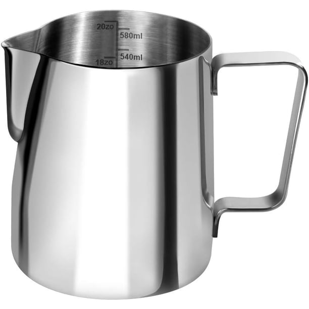Jarra de leche, jarra de leche, jarra de leche de acero inoxidable, espumador de leche para capuchino y café con leche, color plata