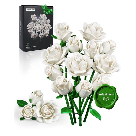Set de construcción iAtom con ramo de rosas blancas, 12 unidades, para bodas