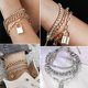 thumbnail image 3 of 17IF Juego de 18 pulseras de plata para mujer (6 paquetes) – estilo boho, apilables y en capas, brazalete de 14K ajustable, diseño grunge italiano con encanto cubano, chunky y sencillo, 3 of 7