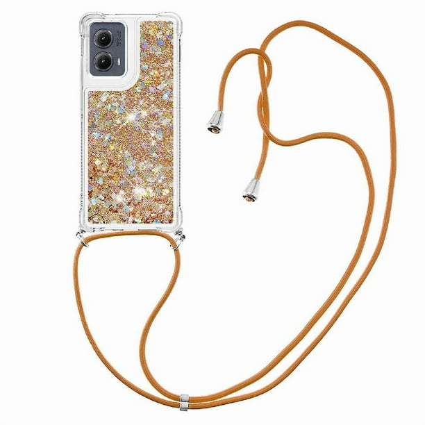 Funda FOXDOCK para Motorola Edge 2024 5G con Cuerda Ajustable, Brillo Líquido, Protección Antigolpes y Lente – Ideal para Regalo