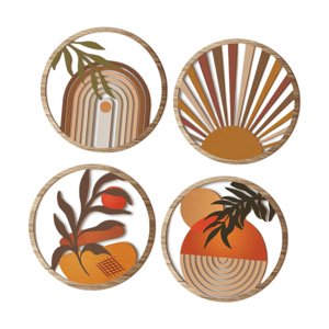 Magideal - 4 Piezas De Decoración De Pared De Madera, Artesanía Decorativa, Regalo De Inauguración De La Casa, Colgante Geométrico Bohemio Para Dormitorio Y Sala