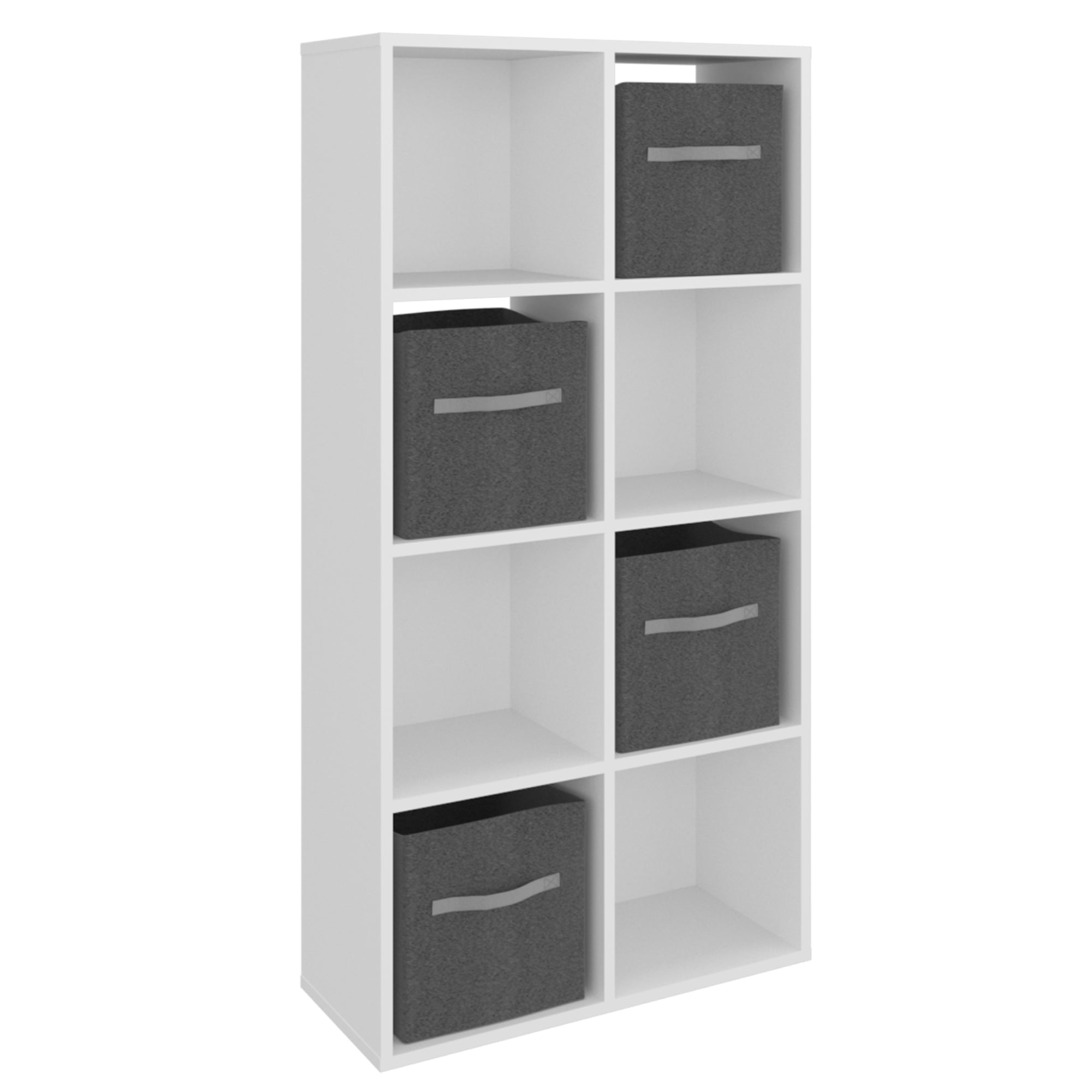 Fmfurniture - Estante Biblioteca + 4 Cubos De Tela Blanco