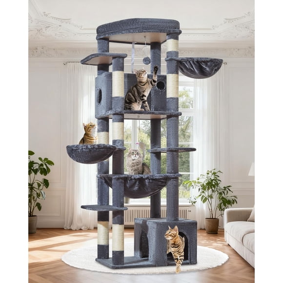 Árbol para gatos Taoqimiao F20G XXL de 182 cm con 2 casas y hamaca