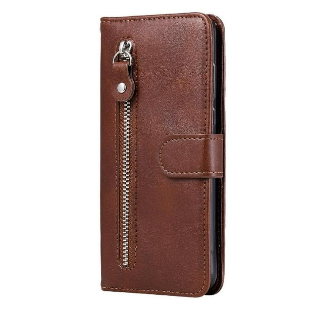 Funda con Cremallera para Samsung Galaxy S21 Plus 5G, Carcasa Cartera de Cuero PU con Soporte y Tarjetero