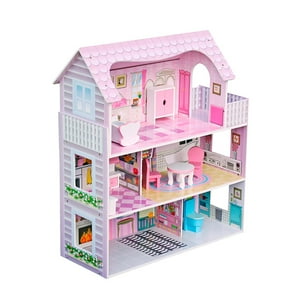 Casa De Muñecas Clásica Madera Rosada Con Accesorios Bandú Rosa