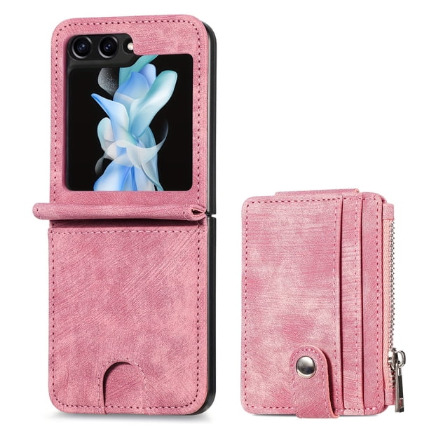 2 In 1 Artificial Leather Removable Card Bag Phone Case For Samsung Galaxy Z Flip 5 Flip5 5G Support Fall Protection Cover