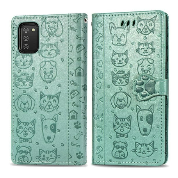 Funda Cartera FOXDOCK para Samsung Galaxy A03S , Flip PU con Relieve de Gatos y Perros, Tarjetero y Soporte