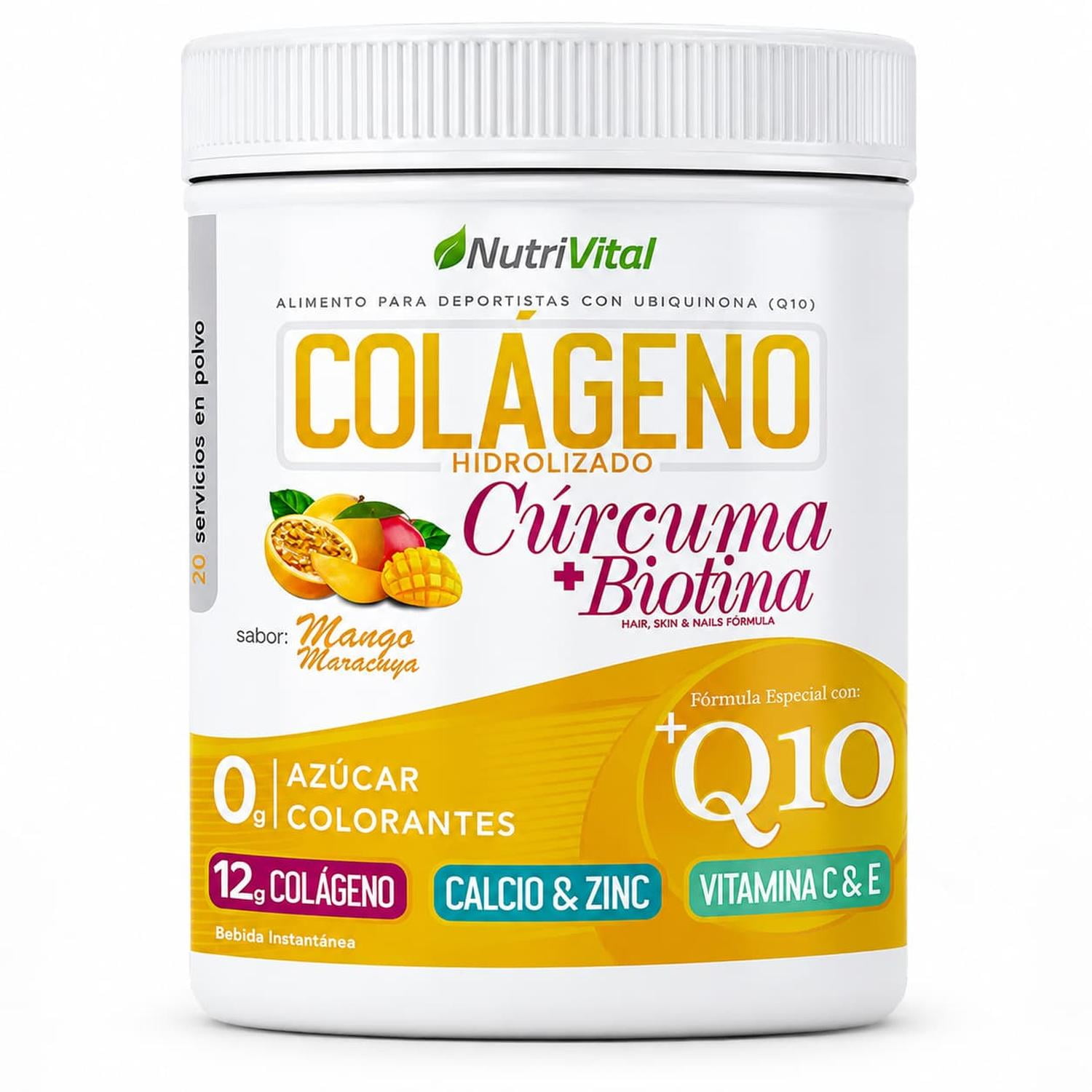 Colágeno Hidrolizado Q10 Con Cúrcuma Y Biotina 300 Grs Nutrivital