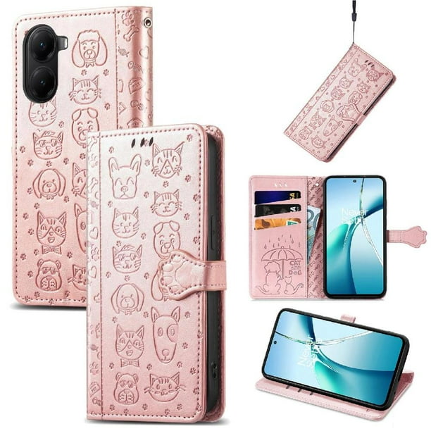 Funda Cartera FOXDOCK para Xiaomi Poco X7 Pro , Flip PU con Relieve de Gatos y Perros, Tarjetero y Soporte