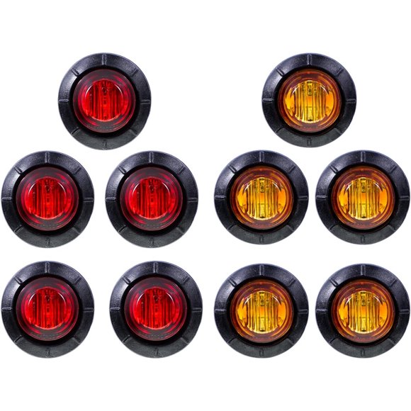 Pack de 10 luces LED miniatura de gálibo laterales, 5 ámbar y 5 rojas, de 34 pulgadas