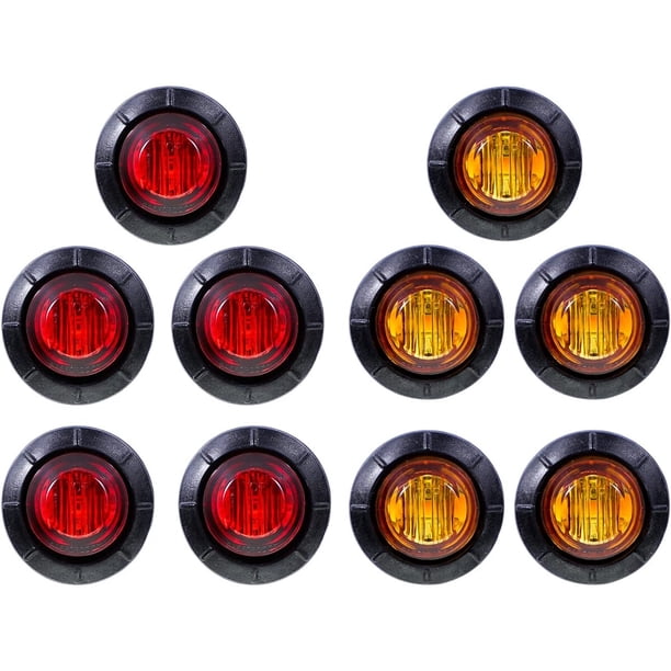Pack de 10 luces LED miniatura de gálibo laterales, 5 ámbar y 5 rojas, de 34 pulgadas