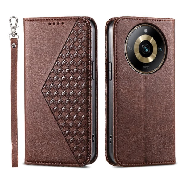Funda Flip FOXDOCK para Realme 11 Pro , Estilo Billetera con Diseño Rombo, Correa de Mano y Soporte, Uso Diario
