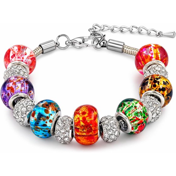 Pulsera Savlano Cadena Serpiente Plateada con Cuentas Murano