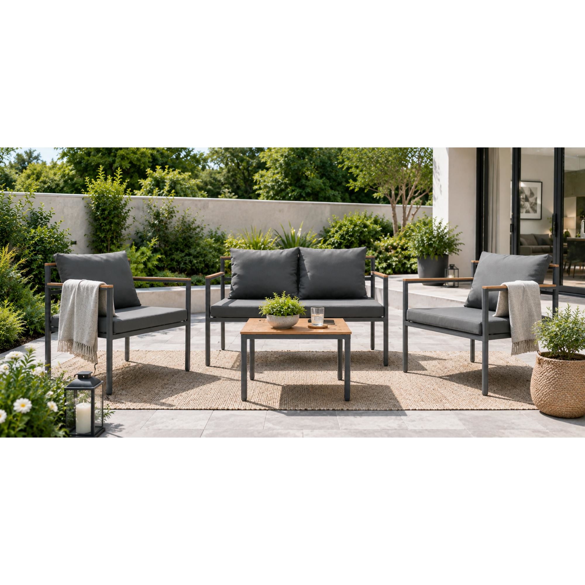 Juego de Terraza Living 4 Personas Gris Oscuro
