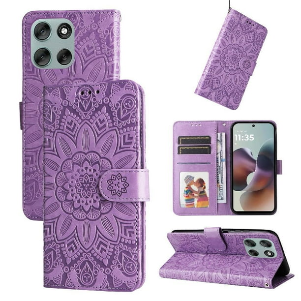 Funda tipo cartera FOXDOCK para Motorola Moto G56 , diseño girasol en relieve, cuero PU, cierre magnético, soporte y tarjetero