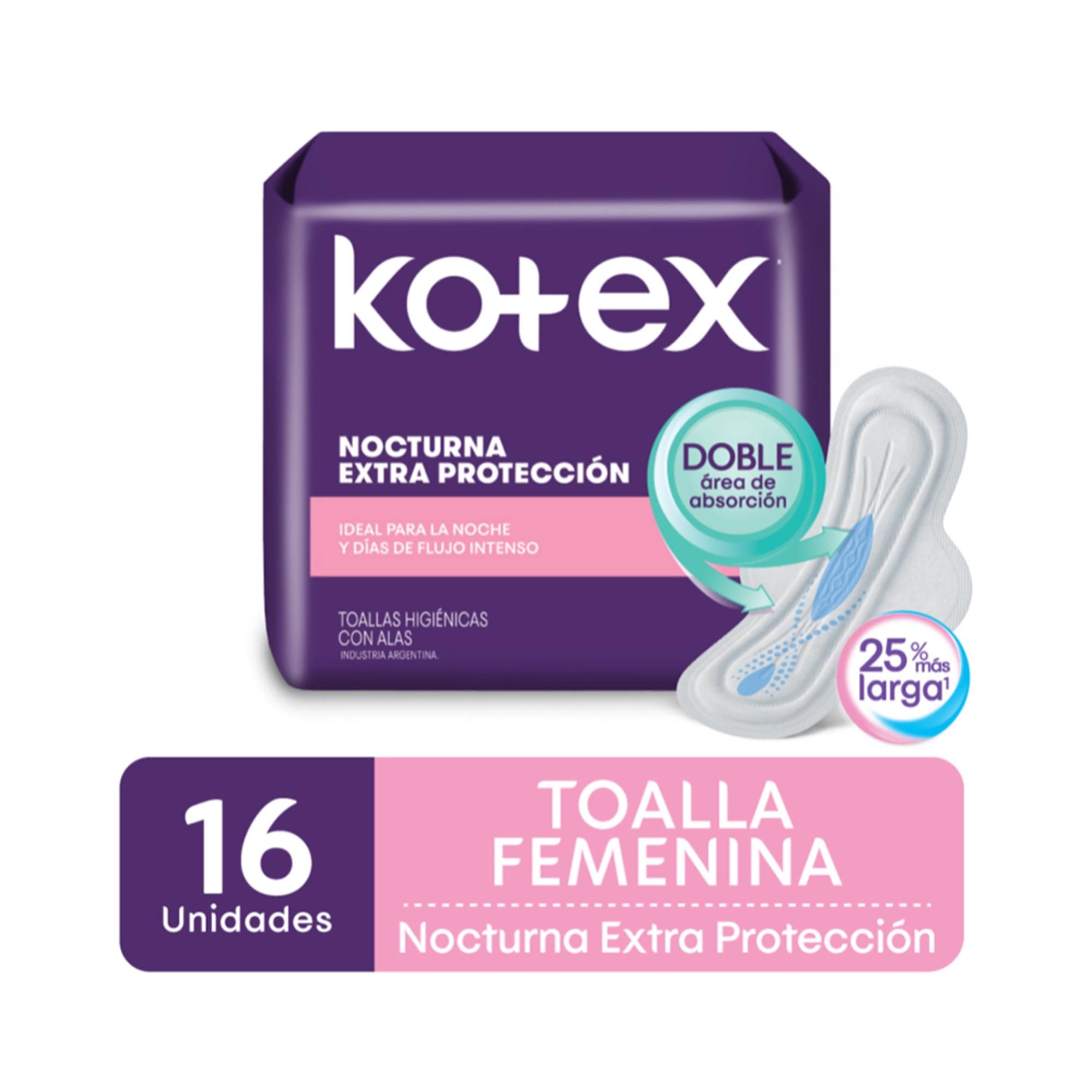 Toallas Femeninas Kotex Extra Protección Nocturna Con Alas