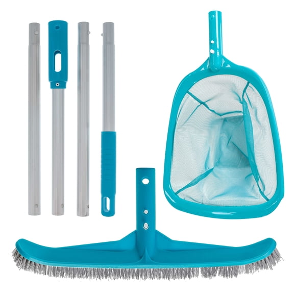Kit de mantenimiento para piscina con red, cepillo y pértiga de 15 cm