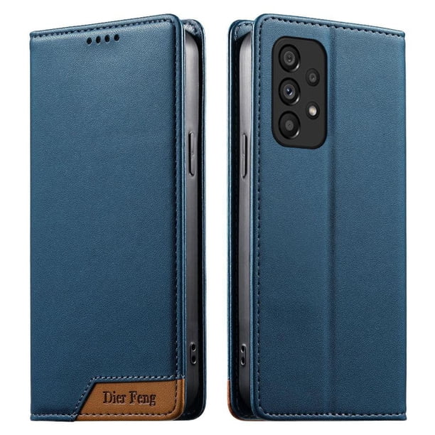 Funda Tipo Cartera de Cuero Sintético para Samsung Galaxy A53 5G Bloqueo RFID, con Ranuras para Tarjetas y Bolsillo para Efectivo, Cierre Magnético Fuerte Azul