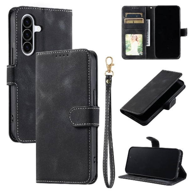 Funda Cartera para Samsung Galaxy A17 Tapa con Ranuras, Soporte y Correa Negro