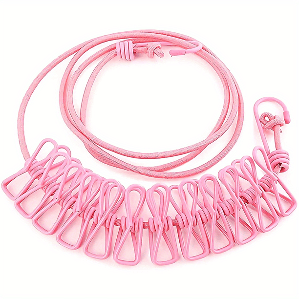 1pc Portable Travel Clothesline, Adjustable Elastic Travel Camping Retractable Clothesline With 12pcs Clips For Outdoor And Indoor Use