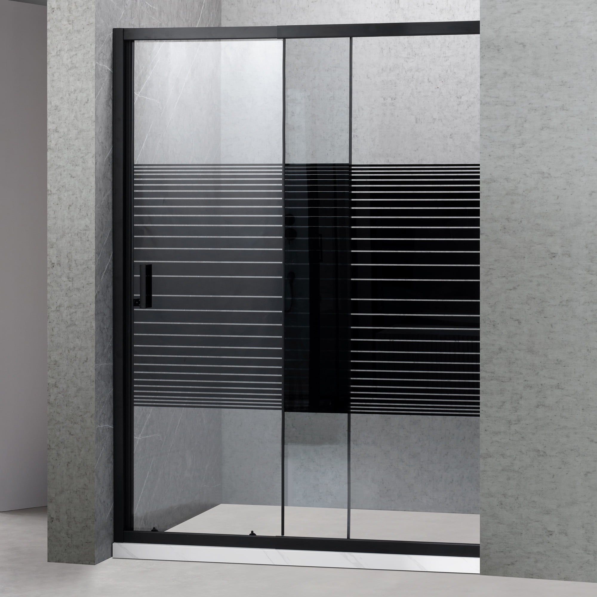 Joytek - Mampara Ajustable De Ducha Strava 140-160 Cm Líneas Negras