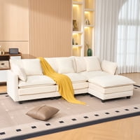 M&Ms - Beige Color 3-Seat Combo Sofa With Storage Ottoman For Living Room Apartment Bedroom And Compact Room, Upholstered Sectional Couch, L Shaped Bench With A Footrest