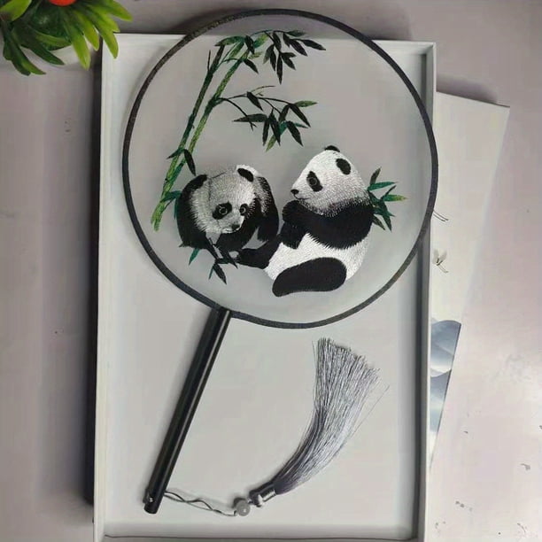 1pc Embroidery Crafts Double-sided Embroidery Group Fan Palace Fan Handmade Fan Ancient Style Tourist Spot Photo Props Dance Double-sided Embroidery Fan