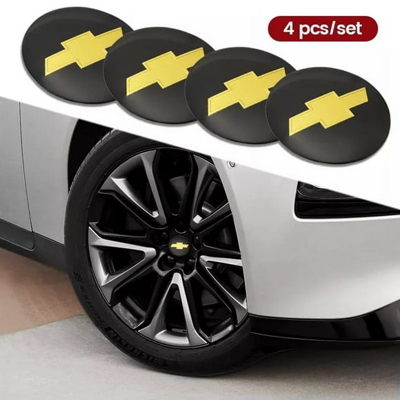Set X4 Tapa centro de Llantas de autos Chevrolet 56MM NEGRO CON DORADO
