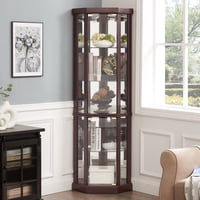 M&Ms - Corner Lighted Curio Cabinet Corner Glass Cabinet Lighted Curio Cabinet Corner Display Case For Living Room, Curio Cabinet, Antique Collection, Wine,Bar Glass Storage Light Included,Dark Cherry