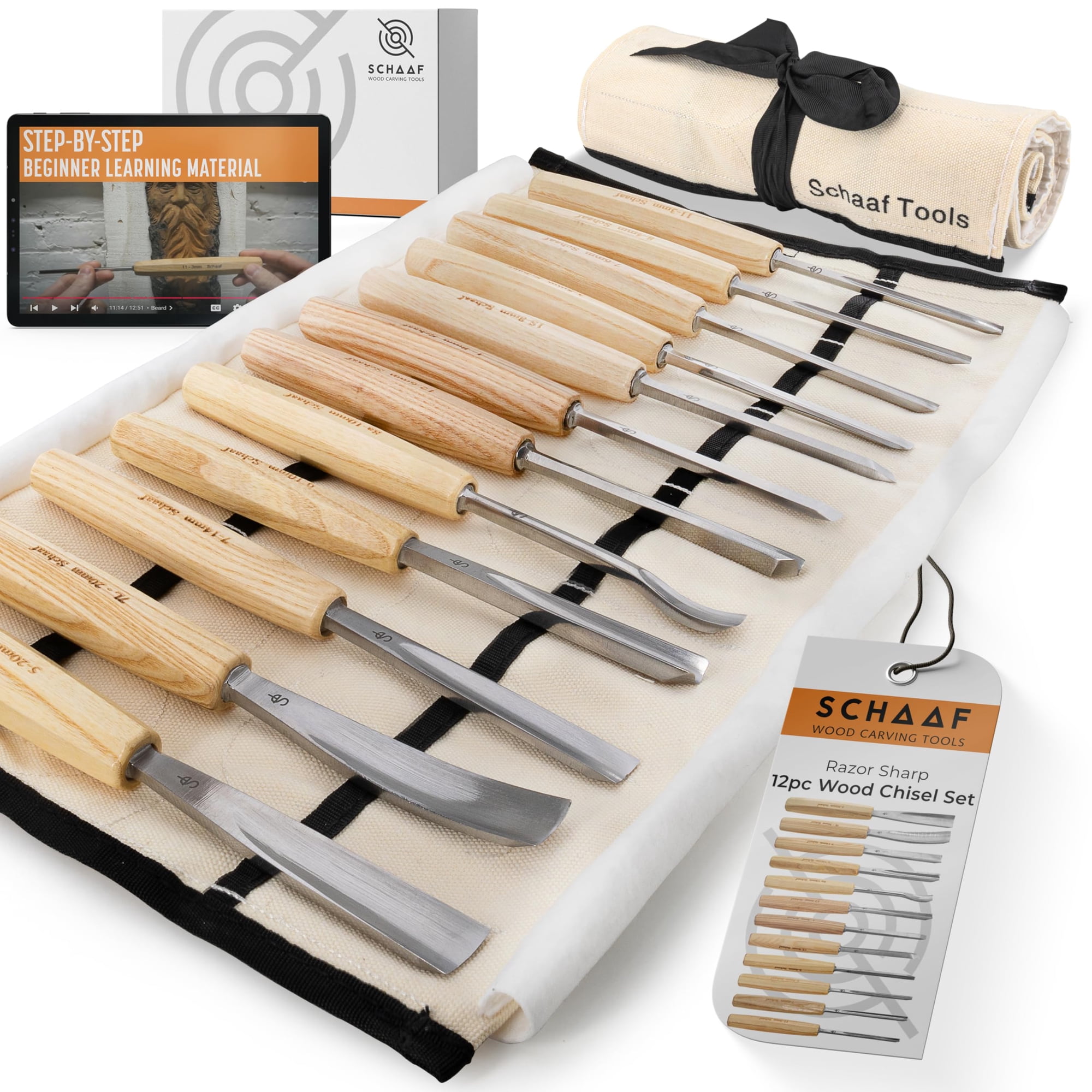 Schaaf Wood Carving Tools - Juego De Herramientas Para Tallar Madera Schaaf, 12 Cinceles Con Funda De Lona