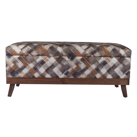 Máxima Design - Banqueta Con Baúl Incy Rombo-Café Felpa 120X40X50 Cm