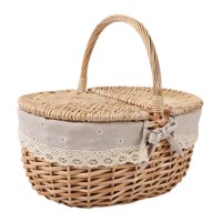 Ioensy - Cesta De Mimbre Para Picnic, Cesta De Almacenamiento De Ratán Para Servir En Fiestas De Acampada En La Playa, Tamaño Mediano, Beige Y Gris