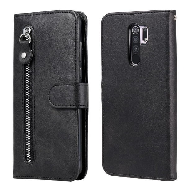 Funda con Cremallera para Xiaomi Redmi 9, Carcasa Cartera de Cuero PU con Soporte y Tarjetero