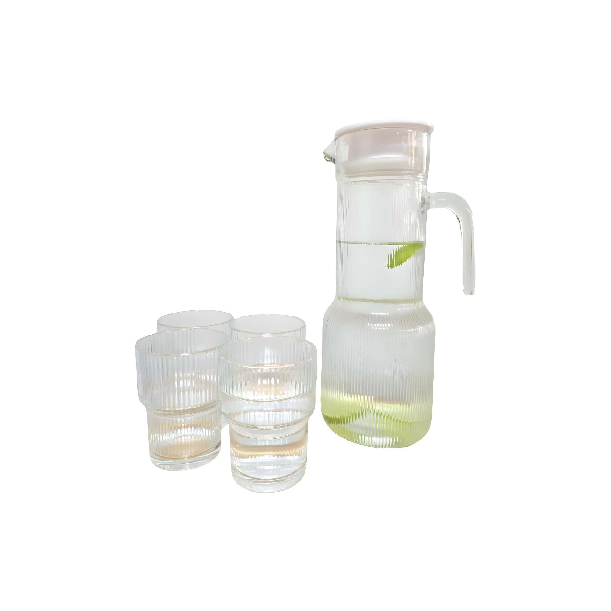 Genérico - Jarra De Vidrio 1.2 Litros Con Tapa + 4 Vasos