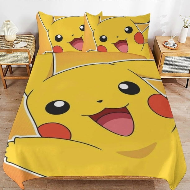 Funda nórdica Pi--chu para cama, ropa de cama de microfibra, estampado 3D, edredón ligero de 3 piezas.