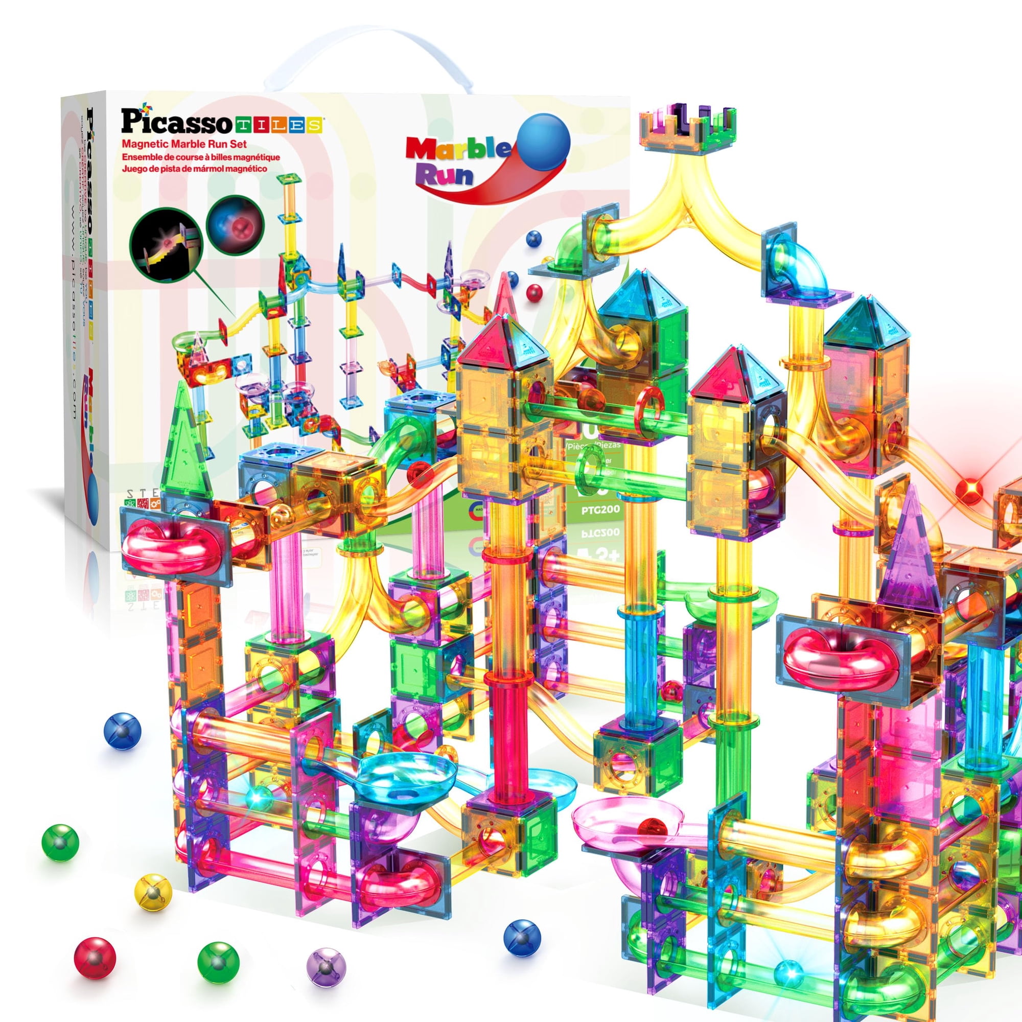 Juego De Juguetes Magnéticos Marble Run Picassotiles, 200 Piezas, Para Niños Mayores De 3 Años