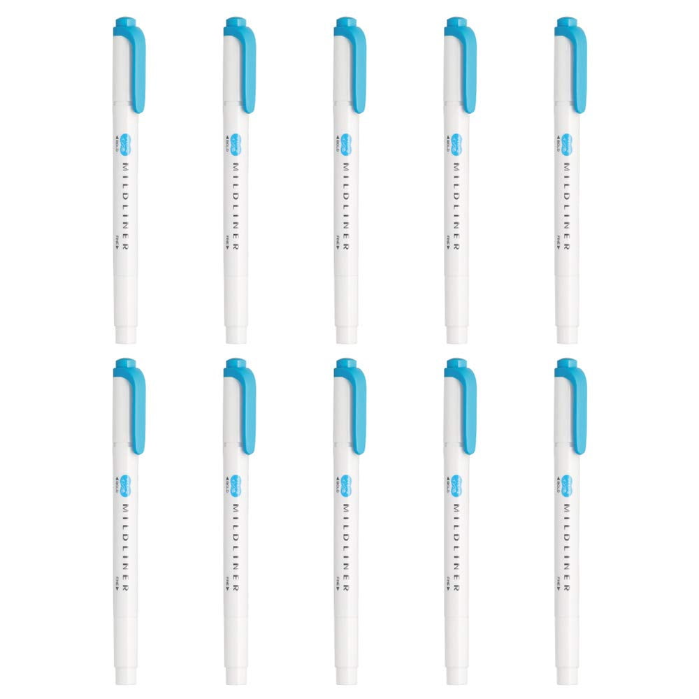Zebra Pen - Iluminadores Zebra B-wkt7-mcya Mild Liner, Color Cian Suave, 10 Unidades