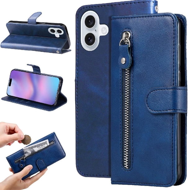 Funda con Cremallera para iPhone 17, Carcasa Cartera de Cuero PU con Soporte y Tarjetero