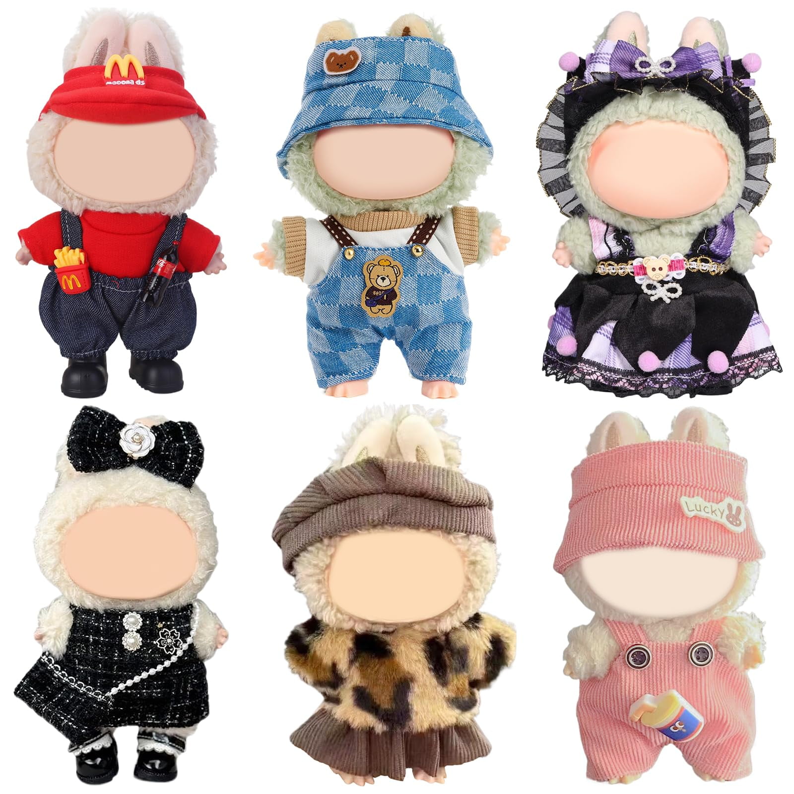 Czzlyj - Set De Ropa Para Muñecas Labubu De 17 Cm, Paquete De 6 Unidades, Con Sombreros Y Acceso.