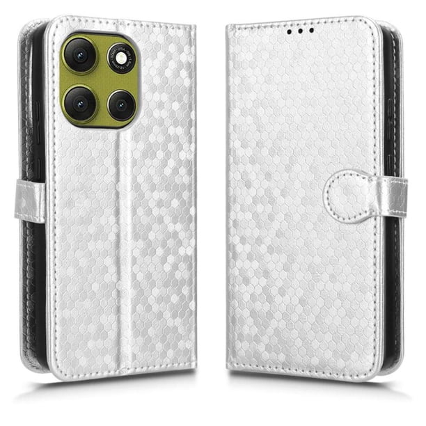 Funda Cartera Lunares Motorola Edge G86 5G con Tarjetero, Correa y Soporte Plata