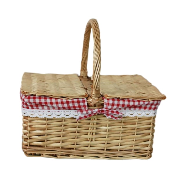 Cesta de mimbre para picnic, cesta de almacenamiento de mimbre, resistente, cesta de almacenamiento de ratán para decoración de parques, fiestas en el