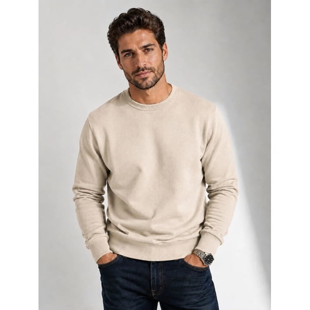 Poleron Polo Cuello Redondo 300g De Hombre 70/30 Basico L Beige Lisa