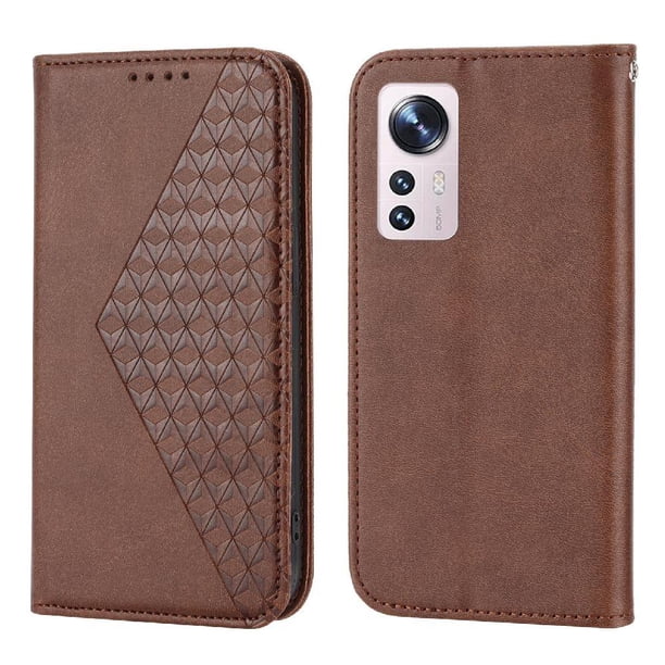 Funda Flip FOXDOCK para Xiaomi 12T , Estilo Billetera con Diseño Rombo, Correa de Mano y Soporte, Uso Diario