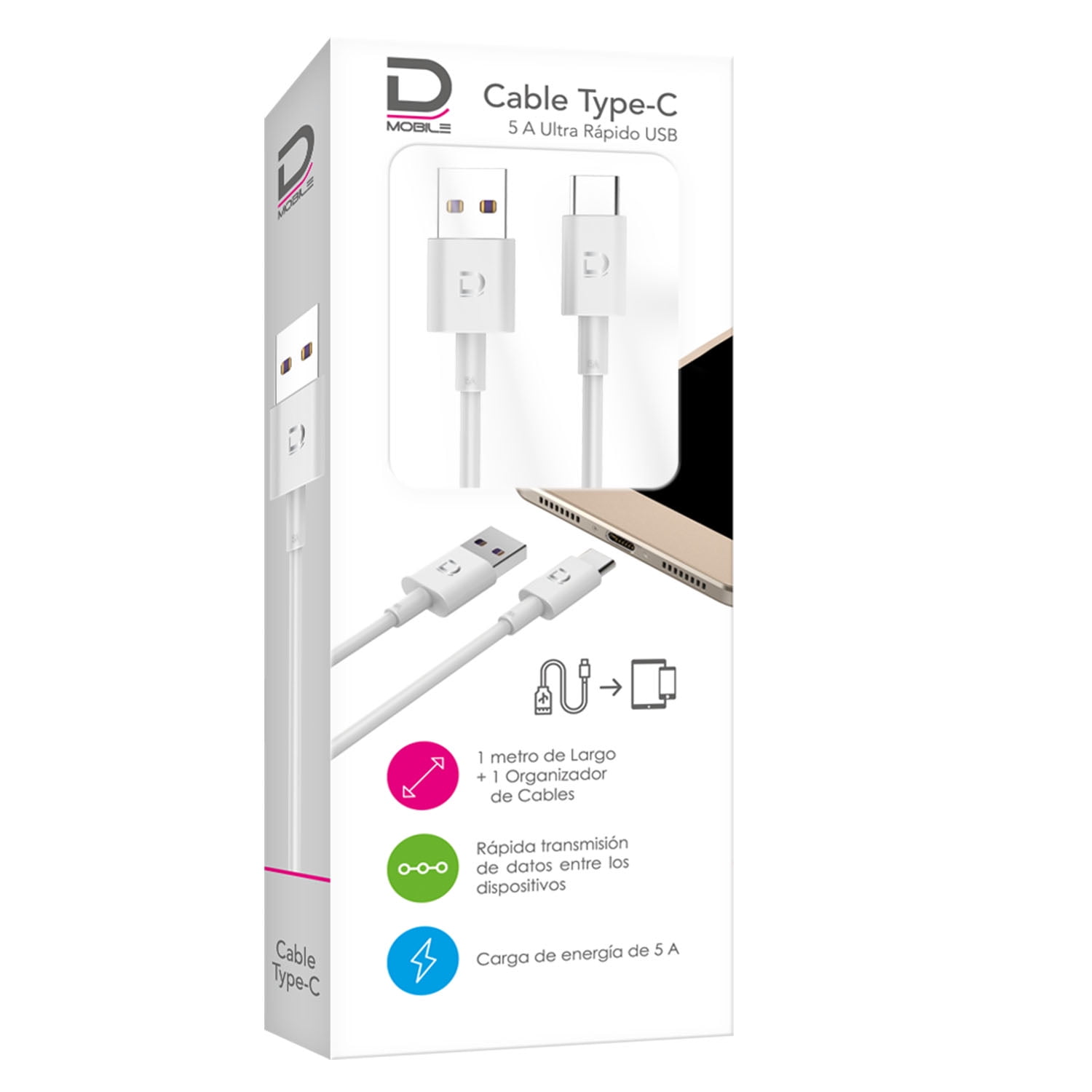 Cable Typec 5a Blanco 1 Metro Datacom Pronobel