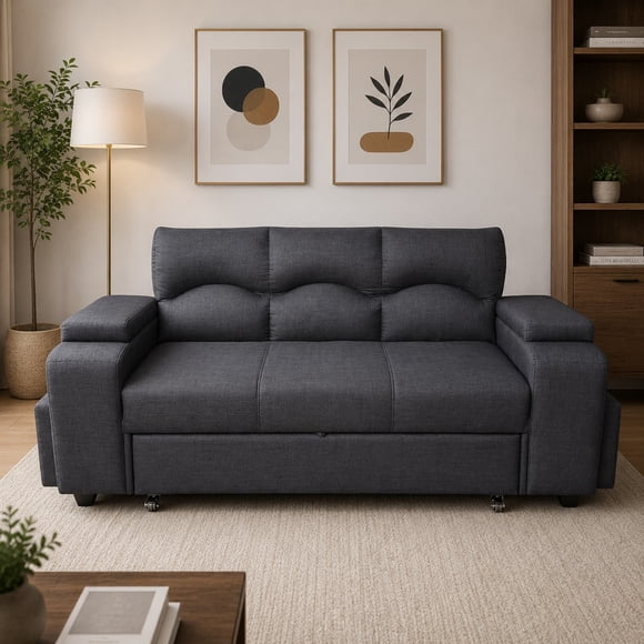 Sofa Cama funcional 2 PZ Lino +2 POUF Marengo