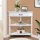 thumbnail image 1 of 33.8'' Small Triangle Corner Table, Wood Corner Side Table for Small Spaces/ Living Room, 3 Tier End Corner Table with Solid Wood Legs, Milk White, 1 of 3