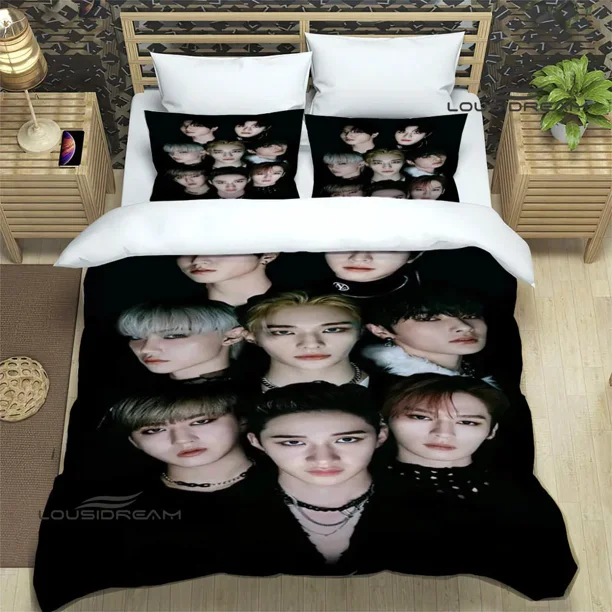 v1031 Bed Sheets KPOP S-Stray-K-Kids print Bedding Sets exquisite bed supplies set duvet cover bed comforter set bedding set luxury birthday gift 3-Piece Bedding Set (1 Duvet Cover + 2 Pillow Shams) B