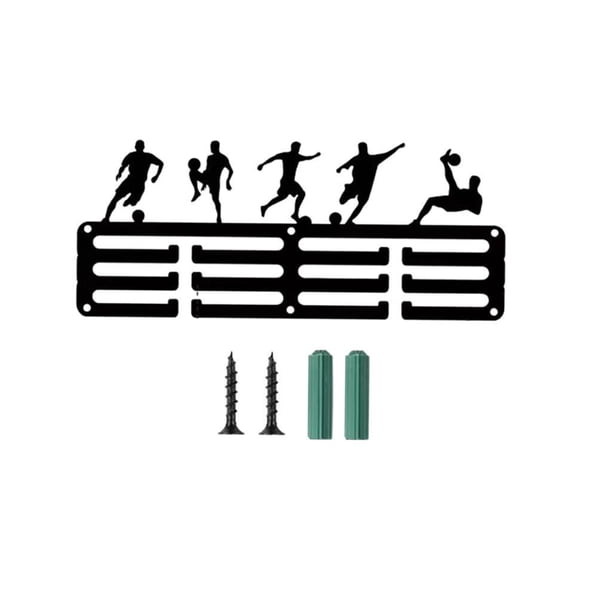 Exhibición de suspensión de medallas de fútbol, exhibición de suspensión de medallas, regalos, colgador de ganchos de medalla de fútbol negro montad