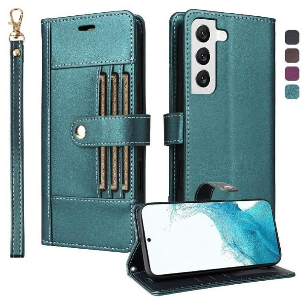 FOXDOCK Funda tipo Cartera para Samsung Galaxy S22 Plus – Cubierta de Cuero PU con Múltiples Ranuras, Bolsillo para Efectivo y Correa de Muñeca